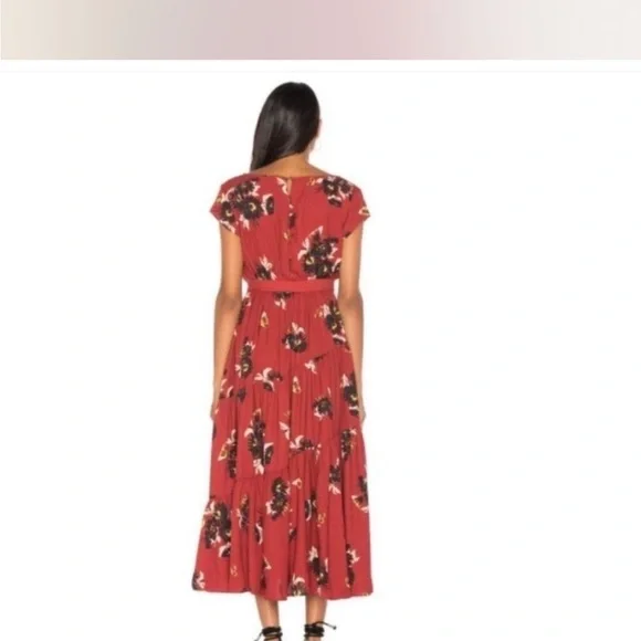 Free People All I Got Maxi Dress Prairie Floral Red waist tie size 4 Cap Sleeves - Picture 6 of 6